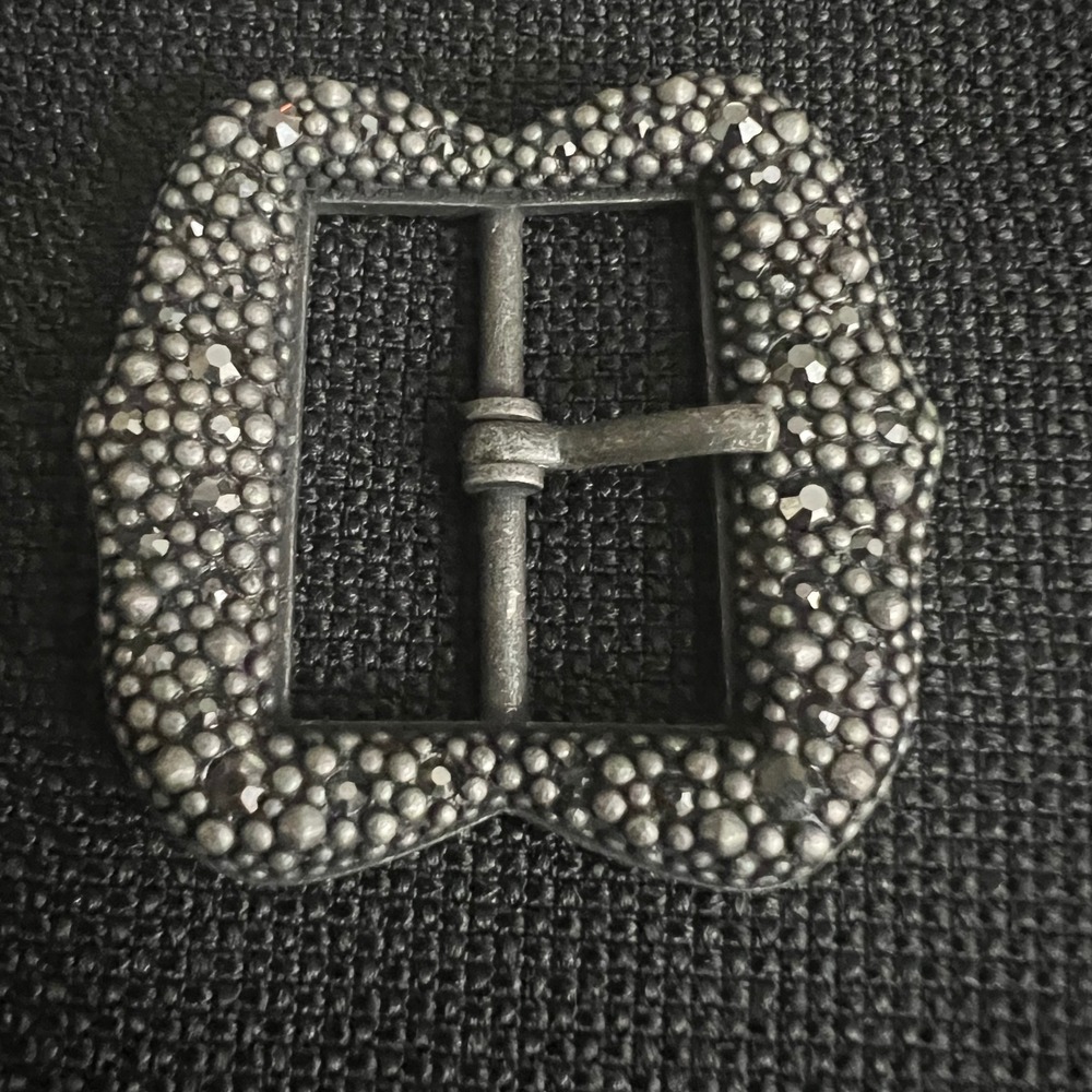Vintage Silver Tone Beaded Rhinestone Belt Buckle 2.5in Whimsical Goth